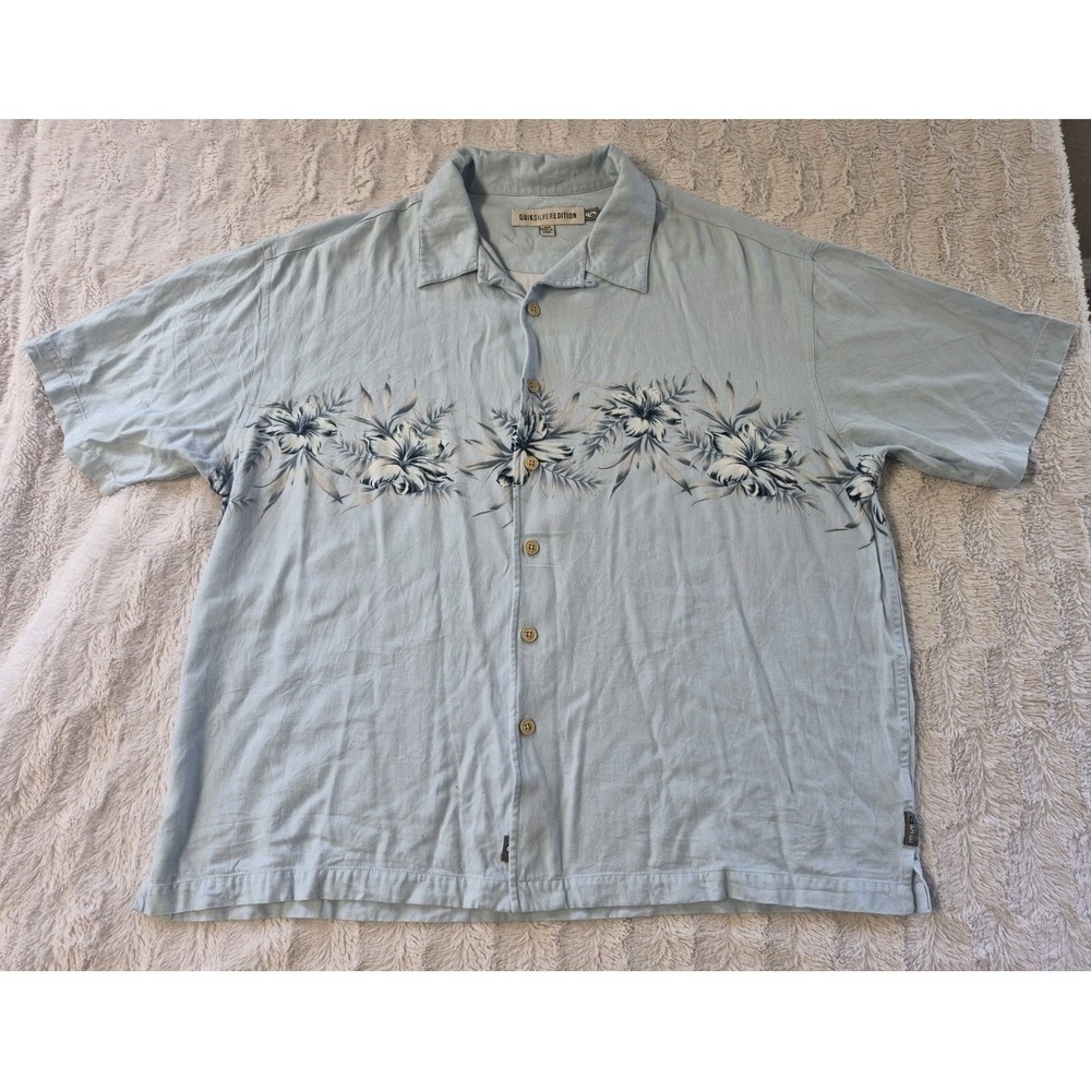 Vintage Quicksilver Edition Hawaiian Aloha Shirt Mens Large Blue Floral Boxy Fit